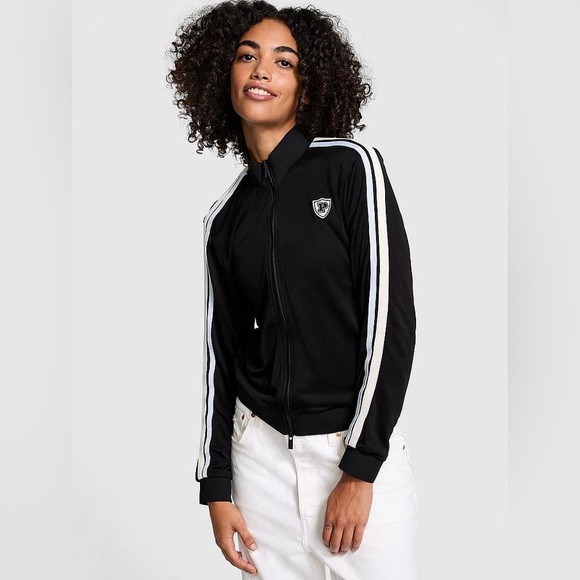 PINK Victoria's Secret Jackets & Blazers - VS PINK Track Star Full Zip Jacket in Black Size S 🖤🩵🤍